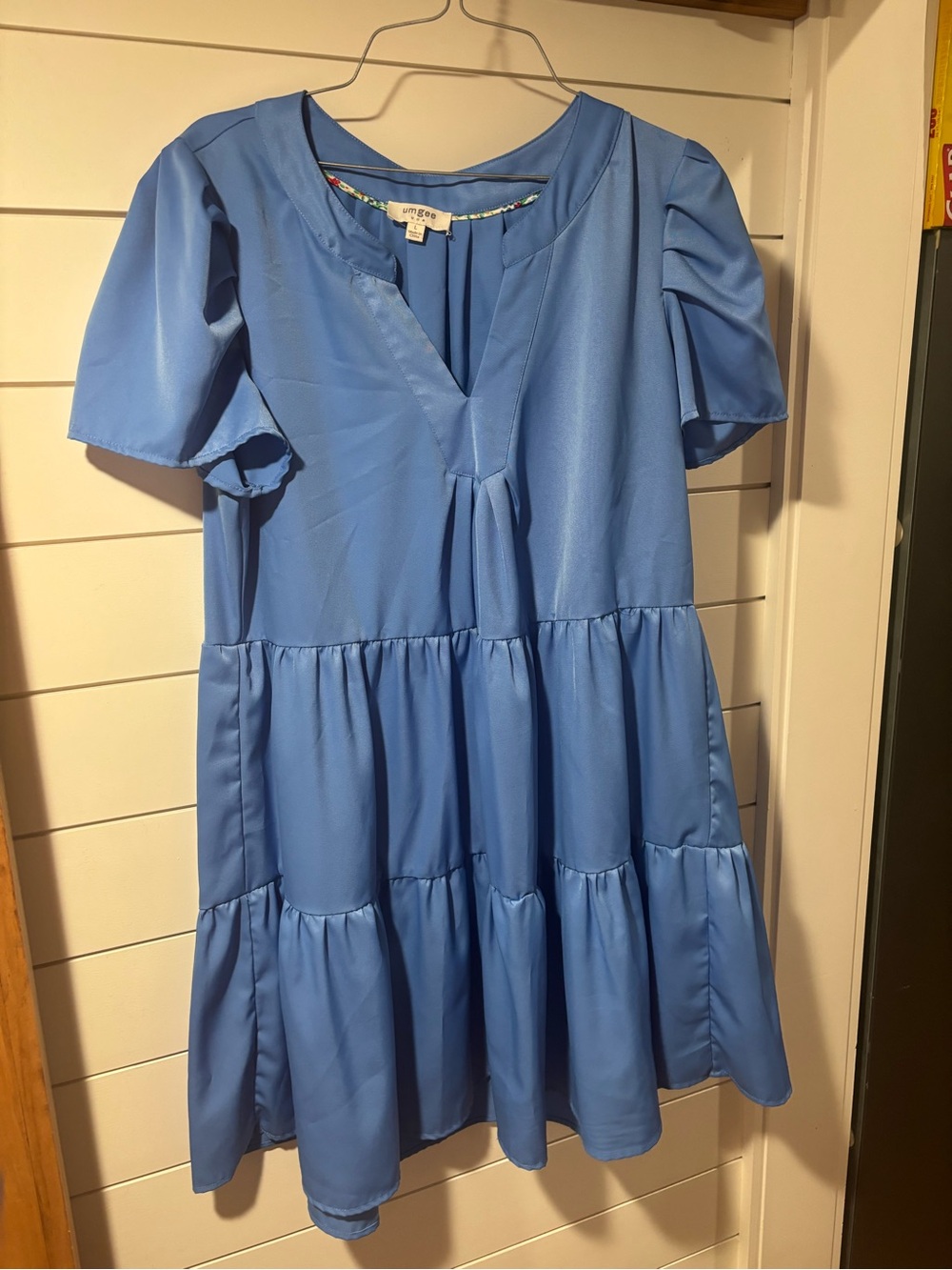 Umgee Light Blue Tiered V-Neck Midi Dress